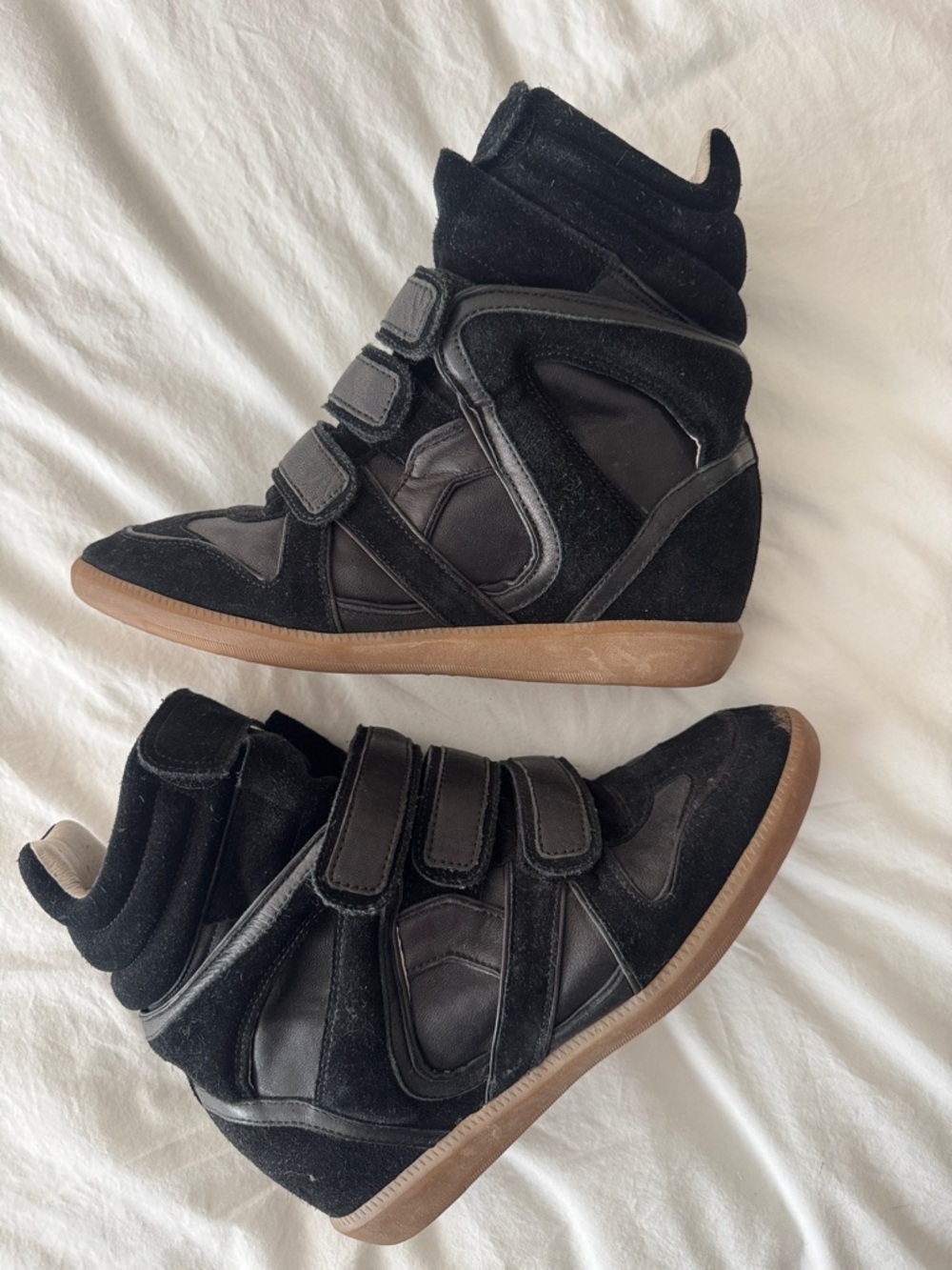 Isabel Marant Black Suede and Leather “Beckett” Wedge Sneakers with Gum Sole